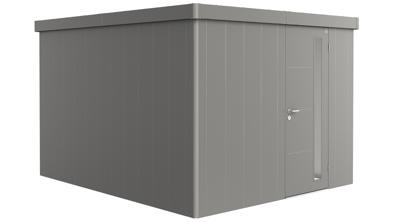 Biohort Metalen tuinhuis Neo - Enkele deur - Kwartsgrijs - 4C (292x348 cm)- Plat dak- Metaal- Biohort