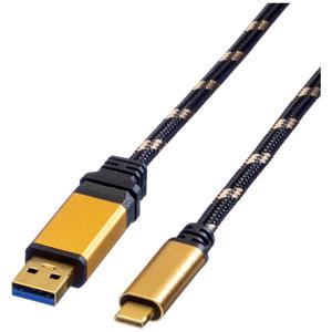 ROLINE USB 1m USB-kabel USB 3.2 Gen 2 (3.1 Gen 2) USB A USB C Zwart, Goud