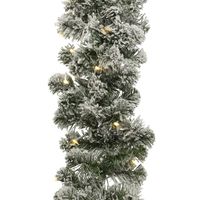 1x Groene dennenslinger kerstslingers met sneeuw en licht 270 x 25 cm   - - thumbnail