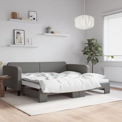 Slaapbank met onderschuifbed 90x190 cm stof donkergrijs