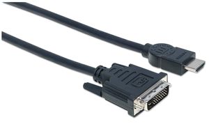 Manhattan 372510 DVI-kabel DVI / HDMI Adapterkabel DVI-D 24+1-polige stekker, HDMI-A-stekker 3.00 m Zwart Vergulde steekcontacten, UL gecertificeerd