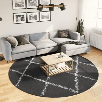 VidaXL Vloerkleed pamplona shaggy hoogpolig ø 240 cm zwart en crème