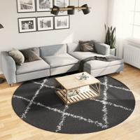 VidaXL Vloerkleed pamplona shaggy hoogpolig ø 240 cm zwart en crème