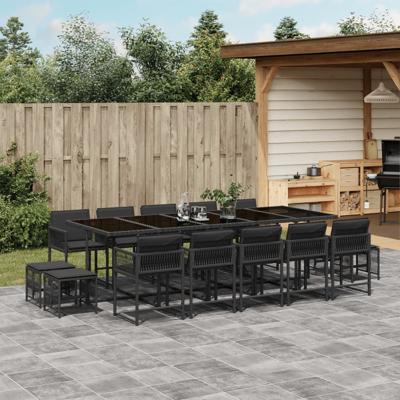 15-delige Tuinset met kussens poly rattan zwart