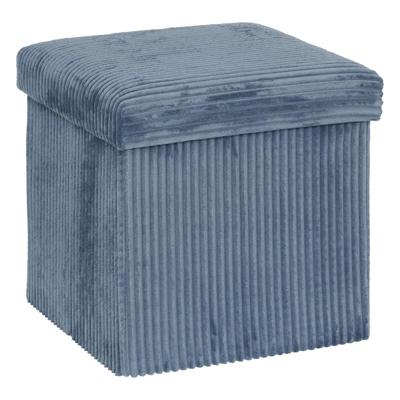Hocker / Poef Essestial Ribcord - opvouwbaar - blauw - MDF/polyester - 38 x 38 cm