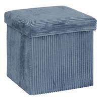 Hocker / Poef Essestial Ribcord - opvouwbaar - blauw - MDF/polyester - 38 x 38 cm