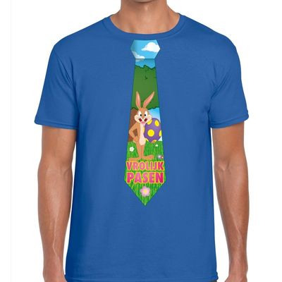 Paashaas stropdas vrolijk Pasen t-shirt blauwe voor heren