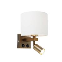 QAZQA Wandlamp brons met leeslamp en katoenen kap 18 cm wit - Brescia - thumbnail