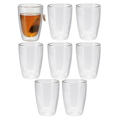 Excellent Houseware dubbelwandige Koffieglazen - 8x - theeglazen - 350 ml - D9 x H12 cm