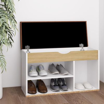 VidaXL Schoenenbank met kussen 80x30x47 cm hout wit sonoma eiken