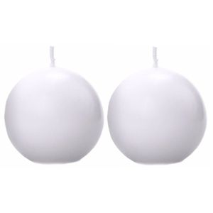 2x Voordelige mat witte bolkaars 8 cm