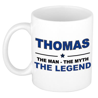 Thomas cadeau mok - man myth legend - naam koffiemok / beker - wit en blauw - 300 ml