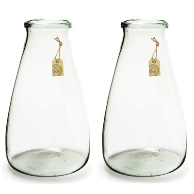 Set van 2x stuks transparante trechter vaas/vazen van eco glas 24 x 40 cm