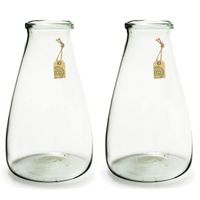 Set van 2x stuks transparante trechter vaas/vazen van eco glas 24 x 40 cm