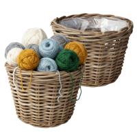 VD Leeden Opbergmand Klassiek - 2x - bruin - rond - 35 x 25 cm - rotan - gevlochten riet