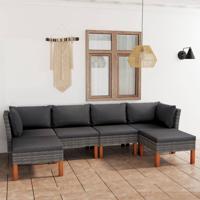 6-delige Loungeset met kussens poly rattan grijs