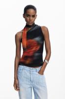 T-shirt met knoop halslijn - BLACK - M