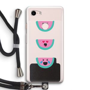 Smiley watermeloen: Pixel 3 Transparant Hoesje met koord