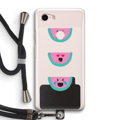 Smiley watermeloen: Pixel 3 Transparant Hoesje met koord