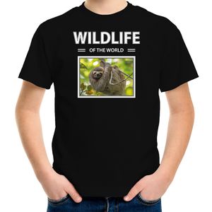 Luiaard foto t-shirt zwart voor kinderen - wildlife of the world cadeau shirt Luiaarden liefhebber XL (158-164)  -