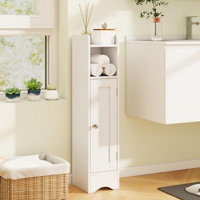 Smalle Toiletkast met Open Vak en 2 Verstelbare Planken Badkamerkast Wit