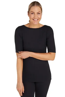 Thermo Rib dames T-shirt 3/4e mouw - Thermisch warm ondershirt met korte mouwen - Ronde hals