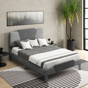 Tweepersoons Gestoffeerd Platformbed Fluwelen Bedframe met Hoofdeinde Massief Houten Lattenbodem 140 x 200 cm Grijs