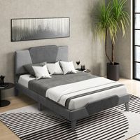 Tweepersoons Gestoffeerd Platformbed Fluwelen Bedframe met Hoofdeinde Massief Houten Lattenbodem 140 x 200 cm Grijs