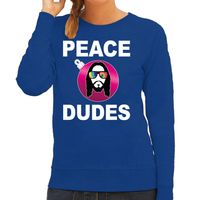 Hippie jezus Kerstbal sweater / Kerst outfit peace dudes blauw voor dames - thumbnail