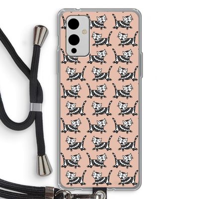 Zwarte poes: OnePlus 9 Transparant Hoesje met koord