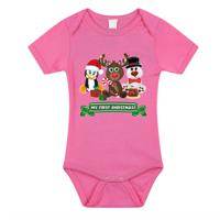 Kerst baby rompertje - roze - diertjes - my first Christmas - Kerst cadeau