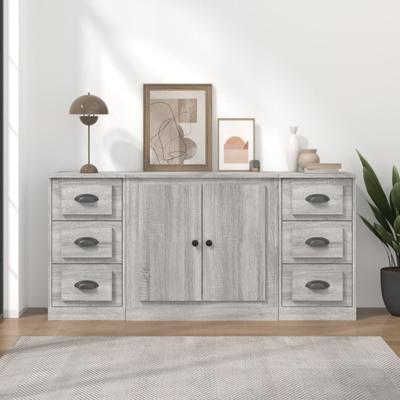 Dressoirs 3 st bewerkt hout grijs sonoma eikenkleurig