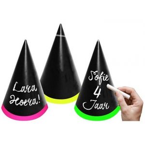 12x Beschrijfbare neon party feesthoedjes in 3 kleuren   -