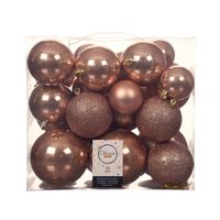 26x stuks kunststof kerstballen toffee bruin 6-8-10 cm glans/mat/glitter - thumbnail