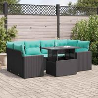 7-delige Loungeset met kussens poly rattan acacia zwart