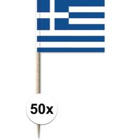 50x Cocktailprikkers Griekenland 8 cm vlaggetje landen decoratie - thumbnail