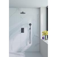 Fortifura Calvi Inbouw Regendoucheset - thermostatisch - wandarm - 25cm hoofddouche - ronde handdouche - metalen doucheslang - mat zwart SW706203/SW720553/SW720560/SW542644/SW721167