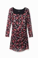 Korte slim fit jurk met bloemen - RED - XL