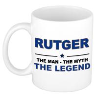 Rutger cadeau mok - man myth legend - naam koffiemok / beker - wit en blauw - 300 ml