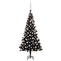 VidaXL Kunstkerstboom met verlichting en kerstballen 150 cm PVC zwart