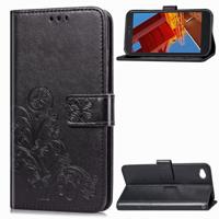 Lucky Clover ingedrukt bloemen patroon lederen draagtas voor Xiaomi Redmi gaan met houder & kaartsleuven & portemonnee & hand strap (zwart)