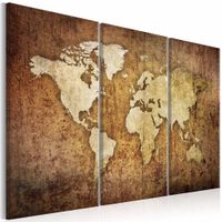 Schilderij - Bruine Textuur - Wereldkaart , beige bruin , 3 luik