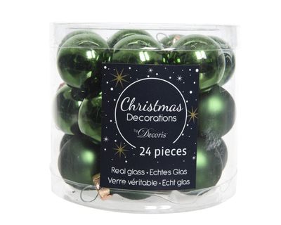 24 Glazen balletjes 25 mm dennen groen - Decoris