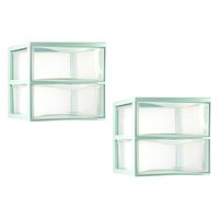 Ladeblokje/bureau organizer - 2x - 2 lades - transparant/mintgroen - L26 x B36 x H25 cm