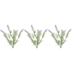 3x Groene/lilapaarse Lavandula/lavendel kunstplant 44 cm bosje