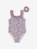 Badpak met bloemenprint voor meisjes perzik