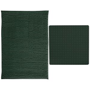 MSV Douche anti-slip mat en droogloop mat - Sevilla badkamer set - rubber/microvezel - donkergroen