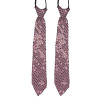 6x stuks roze pailletten stropdas 32 cm