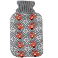 Warmwaterkruik - 2L - grijs - met hoes - kruik - winter print - vos