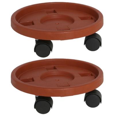 Gerimport Plantentrolley - 2x - multiroller - rond - bruin - 26 cm - trolley voor kamerplanten